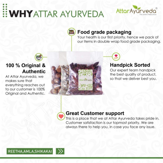 Attar Ayurveda Reetha, Amla, Shikakai Combo Pack (300 Grams, Whole form) | Chemical free, 100% natural | Best natural remedy for silky, shiny and smooth ha