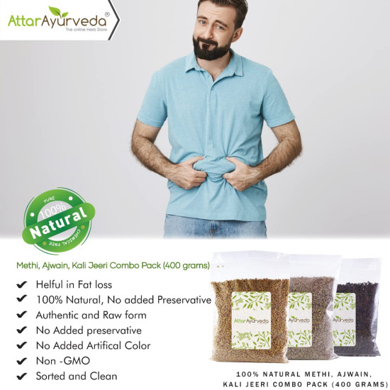 ATTAR AYURVEDA Methi, Ajwain, Kali Jeeri Seeds Combo Pack(400 Grams)