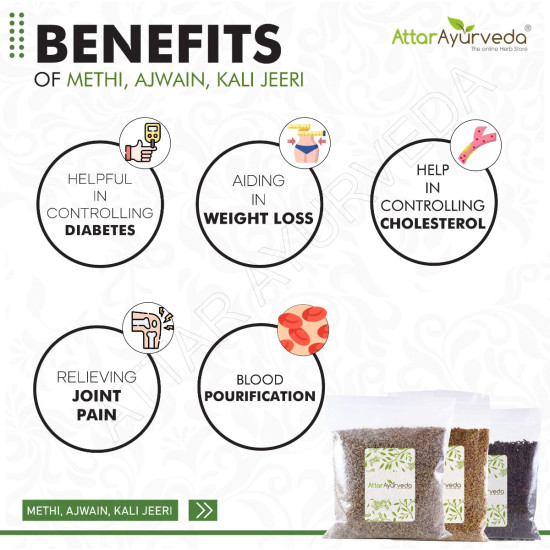 ATTAR AYURVEDA Methi, Ajwain, Kali Jeeri Seeds Combo Pack(400 Grams)
