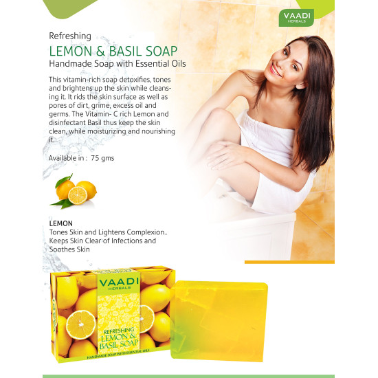 Vaadi Herbals Refreshing Lemon and Basil Soap, 75g (Pack of 12)