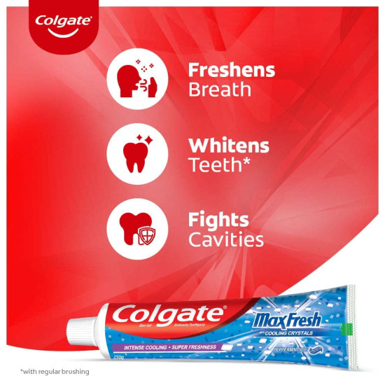 Colgate MaxFresh Toothpaste, Blue Gel Paste with Menthol for Super Fresh Breath, 600g, 150g X 4 (Peppermint Ice, Saver Pack)