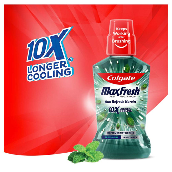 Colgate MaxFresh Plax Antibacterial Mouthwash, 750ml (Pack of 3 x 250ml), Fresh Mint, 24/7 Fresh Breath, 10X longer cooling