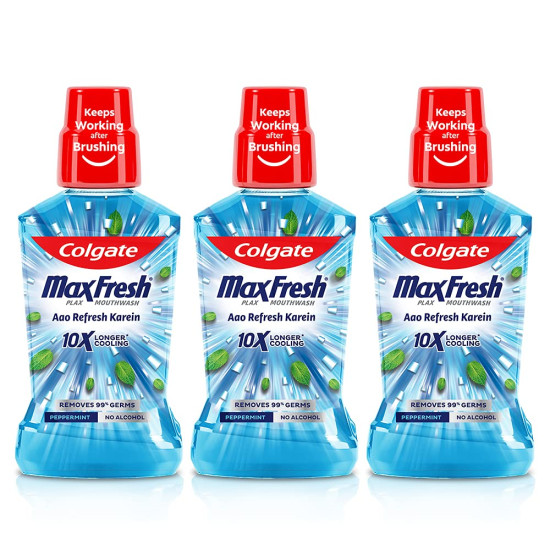 Colgate Plax Pepper Mint Mouthwash, 0% Alcohol - 750 ml (250 ml - Pack of 3)