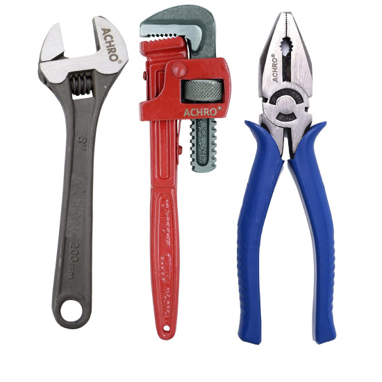 ACHRO Combo Pack of 3 Tool Kits Set for Home (Contains 8 Inch Adjustable Spanner, 8 Inch Combination Plier, 10 Inch Pipe Wrench)