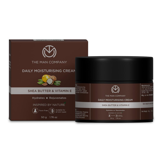 The Man Company Non-Sticky Daily Moisturizing Cream for Dry Skin | Moisturizes & Hydrates with Shea Butter, Vitamin E & Coco Butter | Face Moisturizer For Man - 50gm The Man Company Non-Sticky Daily Moisturizing Cream for Dry Skin | Moisturizes & Hydrates with Shea Butter, Vitamin E & Coco Butter | Face Moisturizer For Man - 50gm