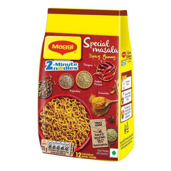 MAGGI 2-Minute Vegetarian Special Masala Instant Noodles, Pack of 12