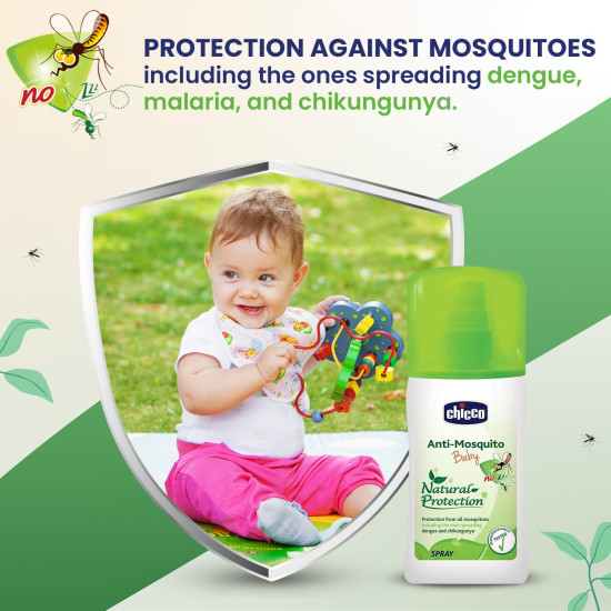 Chicco Anti-Mosquito Spray for Babies, 100ml | Natural Protection from Disease Spreading Mosquitoes | Dermatologically tested | Free from DEET, Alcohol and Colours
