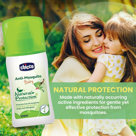 Chicco Anti-Mosquito Spray for Babies, 100ml | Natural Protection from Disease Spreading Mosquitoes | Dermatologically tested | Free from DEET, Alcohol and Colours