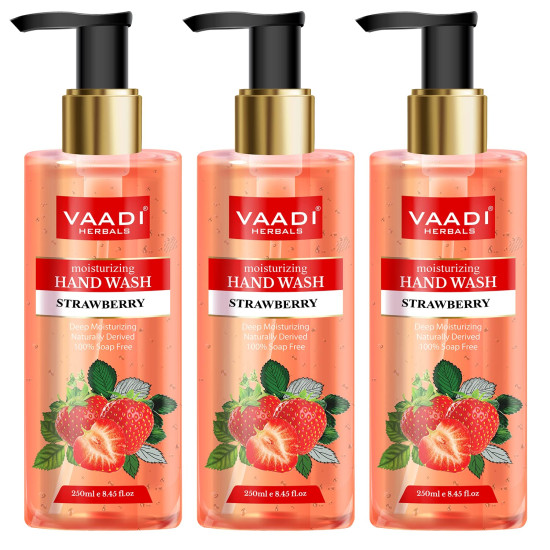 Vaadi Herbals Deep Moisturizing Strawberry Hand Wash - 250 ml (Pack of 3)