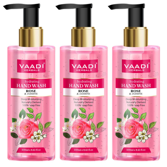 Vaadi Herbals Hydrating Rose and Jasmine Hand Wash - 250 ml (Pack of 3)