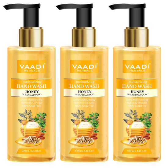 Vaadi Herbals Deep Moisturizing Honey and Sandal Hand Wash - 250 ml (Pack of 3)