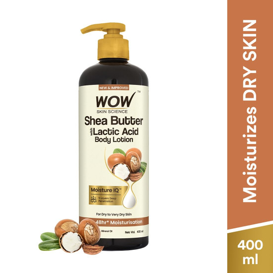 WOW Skin Science Shea Butter With Lactic Acid Body Lotion | Hydrates Very Dry Skin | Long Lasting 48 hrs Moisturization | Smoothens Rough, Flaky Skin | Calms Itchy Skin - 400ml
