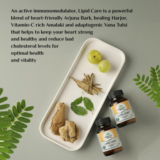 A TATA Product - Organic India Lipid Care - 60 Veg Capsules (Pack of 2) , Helps In Normal Cholesterol Levels & Lipid Levels, Lower Heart Rate & Blood Pressure, Naturally Rich In Antioxidants, GMP & NPOP Certified