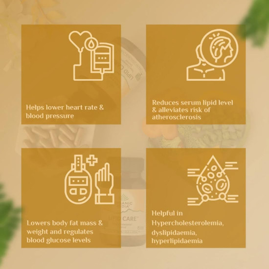 A TATA Product - Organic India Lipid Care - 60 Veg Capsules (Pack of 2) , Helps In Normal Cholesterol Levels & Lipid Levels, Lower Heart Rate & Blood Pressure, Naturally Rich In Antioxidants, GMP & NPOP Certified