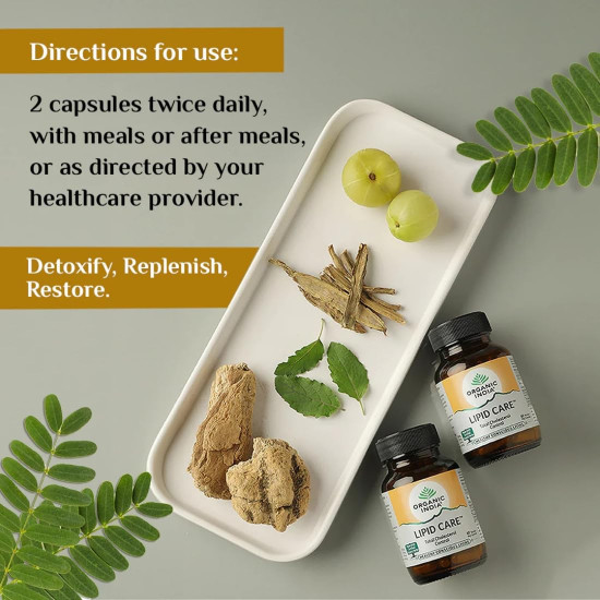 A TATA Product - Organic India Lipid Care - 60 Veg Capsules (Pack of 2) , Helps In Normal Cholesterol Levels & Lipid Levels, Lower Heart Rate & Blood Pressure, Naturally Rich In Antioxidants, GMP & NPOP Certified