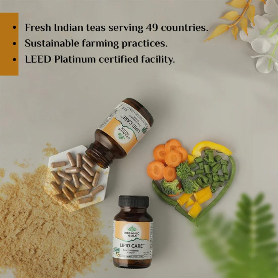 A TATA Product - Organic India Lipid Care - 60 Veg Capsules (Pack of 2) , Helps In Normal Cholesterol Levels & Lipid Levels, Lower Heart Rate & Blood Pressure, Naturally Rich In Antioxidants, GMP & NPOP Certified