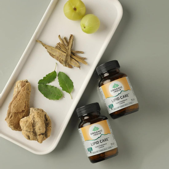 A TATA Product - Organic India Lipid Care - 60 Veg Capsules (Pack of 2) , Helps In Normal Cholesterol Levels & Lipid Levels, Lower Heart Rate & Blood Pressure, Naturally Rich In Antioxidants, GMP & NPOP Certified