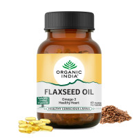A TATA Product - Organic India Flaxseed Oil - 60 Veg Capsules, Natural Omega-3, Helps Reduce Cholesterol, Supports Healthy Skin, Hair & Nails, Joint Flexibility, GMP & NPOP Certified Organic