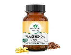 A TATA Product - Organic India Flaxseed Oil - 60 Veg Capsules, Natural Omega-3, Helps Reduce Cholesterol, Supports Healthy Skin, Hair & Nails, Joint Flexibility, GMP & NPOP Certified Organic