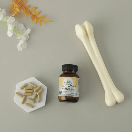 A TATA Product - Organic India Osteoseal 60 Capsule - 60 Veg Caps (Pack of 2), Bio-available Calcium, Phosphorus & Amino Acids, Helps Increase Bone Mineral Density, Healthy Bone & Teeth GMP & NPOP Certified Organic
