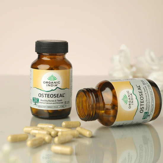 A TATA Product - Organic India Osteoseal 60 Capsule - 60 Veg Caps (Pack of 2), Bio-available Calcium, Phosphorus & Amino Acids, Helps Increase Bone Mineral Density, Healthy Bone & Teeth GMP & NPOP Certified Organic