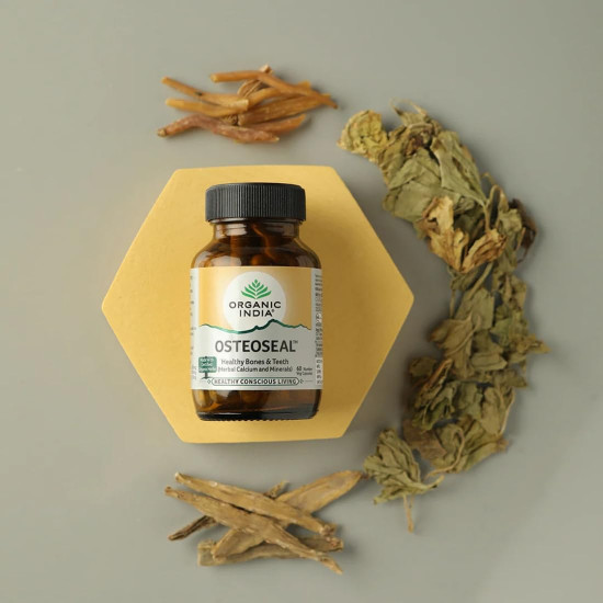 A TATA Product - Organic India Osteoseal 60 Capsule - 60 Veg Caps (Pack of 2), Bio-available Calcium, Phosphorus & Amino Acids, Helps Increase Bone Mineral Density, Healthy Bone & Teeth GMP & NPOP Certified Organic