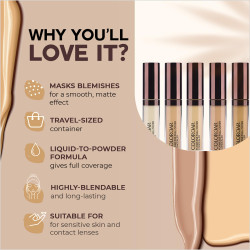 Colorbar Flawless Matte Finish Full Cover Liquid Concealer (Chiffon, 6 ml) | Smooth, Matte effect | Full Coverage | Long-lasting | Suitable for sensitive skin