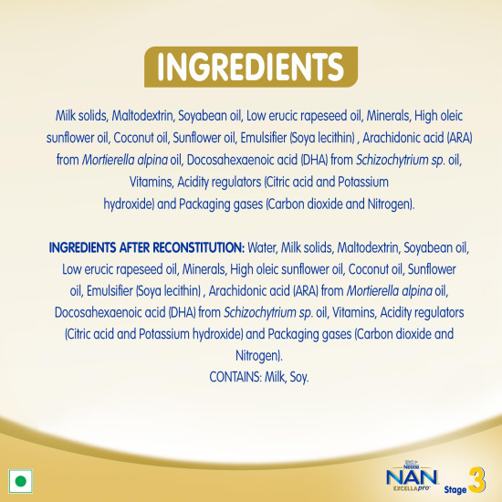 EXCELLAPRO Nestle Nan Excellapro 3 Follow-Up Formula-Powder After 12 Months, Stage 3, 400G Bag-In-Box Pack, Infant