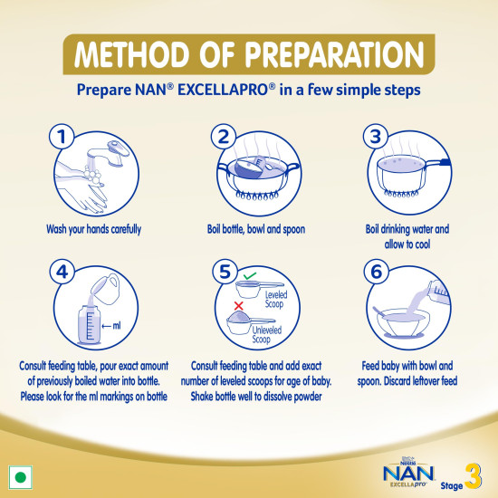 EXCELLAPRO Nestle Nan Excellapro 3 Follow-Up Formula-Powder After 12 Months, Stage 3, 400G Bag-In-Box Pack, Infant