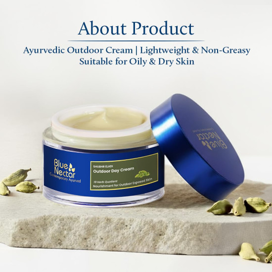 Blue Nectar Eladi Outdoor Sun Cream for Women with SPF 30 Sunscreen | Hydrating Suncream with Yashad Bhasm for Protection & Nourishment | Day Cream for Glowing Skin (19 Herbs, 50g) Blue Nectar Eladi Outdoor Sun Cream for Women with SPF 30 Sunscreen | Hydrating Suncream with Yashad Bhasm for Protection & Nourishment | Day Cream for Glowing Skin (19 Herbs, 50g)