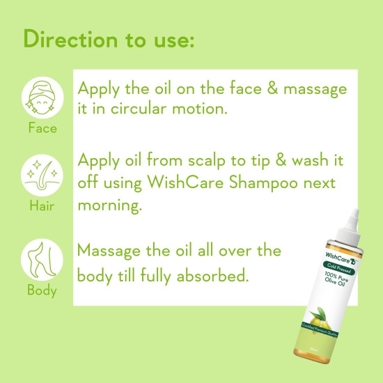 WishCare® 100% Pure Premium Cold Pressed Olive Oil for Hair & Skin - 200ml WishCare® 100% Pure Premium Cold Pressed Olive Oil for Hair & Skin - 200ml
