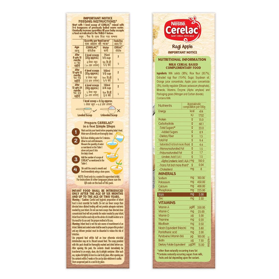 Nestle Cerelac Baby Cereal with Milk , Ragi Apple , From 8 to 24 Months ,Stage 2, Source of Iron & Protein , 300g Nestle Cerelac Baby Cereal with Milk , Ragi Apple , From 8 to 24 Months ,Stage 2, Source of Iron & Protein , 300g