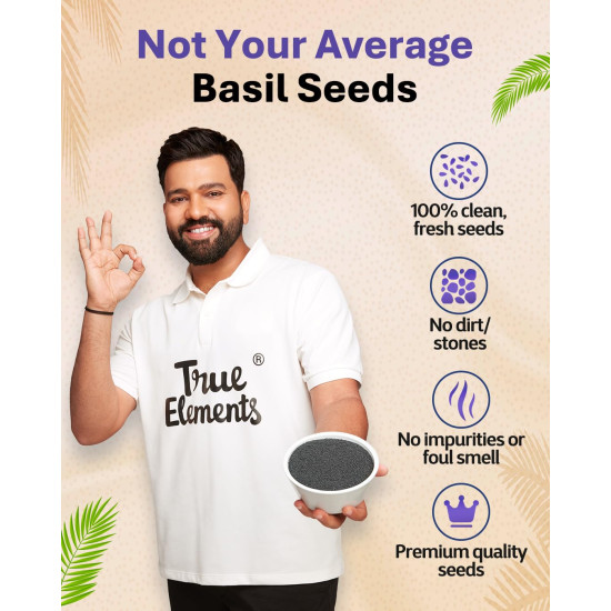 True Elements Basil Seeds 500g - Sabja Seeds | Reduce Body Heat | Tukmaria Seeds for Weight Management | High in Fibre & Omega 3