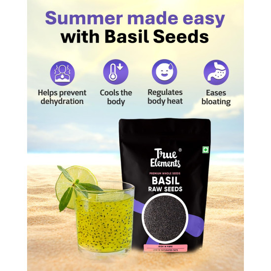 True Elements Basil Seeds 500g - Sabja Seeds | Reduce Body Heat | Tukmaria Seeds for Weight Management | High in Fibre & Omega 3