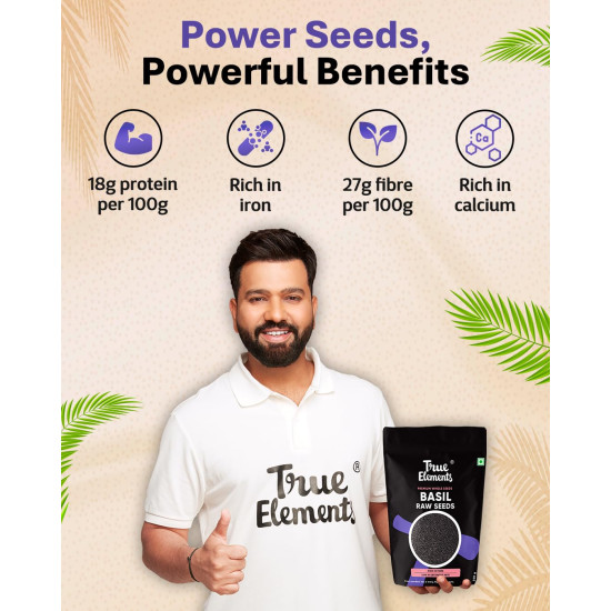 True Elements Basil Seeds 500g - Sabja Seeds | Reduce Body Heat | Tukmaria Seeds for Weight Management | High in Fibre & Omega 3
