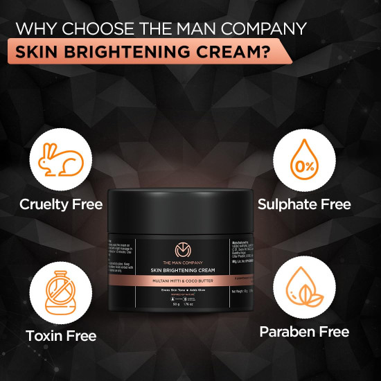 The Man Company Skin Brightening Cream - 50gm for Glowing Radiant Skin | Enriched with Multani Mitti, Coco Butter, Hyaluronic Acid | Reduces Acne & Dark Spots Naturally The Man Company Skin Brightening Cream - 50gm for Glowing Radiant Skin | Enriched with Multani Mitti, Coco Butter, Hyaluronic Acid | Reduces Acne & Dark Spots Naturally