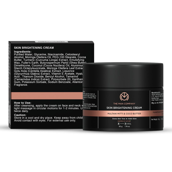 The Man Company Skin Brightening Cream - 50gm for Glowing Radiant Skin | Enriched with Multani Mitti, Coco Butter, Hyaluronic Acid | Reduces Acne & Dark Spots Naturally The Man Company Skin Brightening Cream - 50gm for Glowing Radiant Skin | Enriched with Multani Mitti, Coco Butter, Hyaluronic Acid | Reduces Acne & Dark Spots Naturally