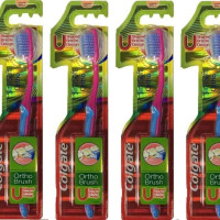 Colgate Ortho Brush Slim Soft Toothbrush 100% Whole Mouth Cleaner Cheek & Tongune Cleaner Shaped Bristle Design Pack Of 4Pc, Manual, Adult, Pink