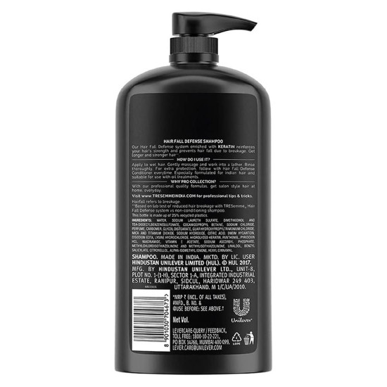 Tresemme Hair Fall Defence, Shampoo, 1L, for Strong Hair, with Keratin Protein, Prevents Hairfall due to Breakage, Nourishes Dry Hair & Frizz, for Men & Women