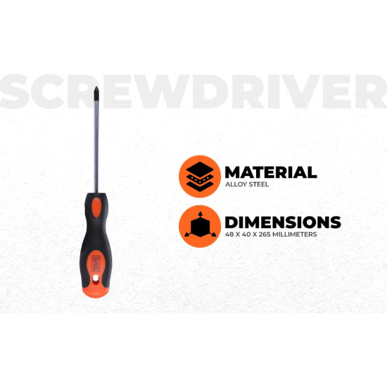 BLACK+DECKER BDHT62296 Steel Screwdriver-PH1x100mm (Orange)