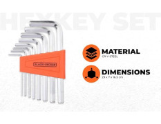 BLACK+DECKER BDHT81593 8-Piece Steel Hexkey Set Ideal for Repair & Maintenance for Home & DIY Use -1.5, 2, 2.5, 3, 4, 5, 5.5, 6 mm, 6 Months Warranty, ORANGE & BLACK