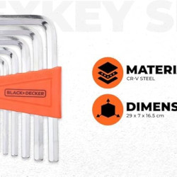 BLACK+DECKER BDHT81593 8-Piece Steel Hexkey Set Ideal for Repair & Maintenance for Home & DIY Use -1.5, 2, 2.5, 3, 4, 5, 5.5, 6 mm, 6 Months Warranty, ORANGE & BLACK