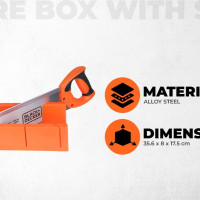 BLACK & DECKER BDHT20346 350mm Hand-Powered Steel Mitre Box with Saw for Home, DIY & Professional, 6 Months Warranty, ORANGE & BLACK