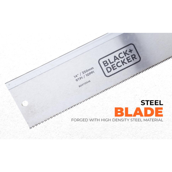 BLACK & DECKER BDHT20346 350mm Hand-Powered Steel Mitre Box with Saw for Home, DIY & Professional, 6 Months Warranty, ORANGE & BLACK