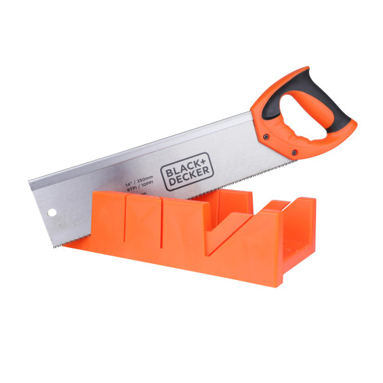BLACK & DECKER BDHT20346 350mm Hand-Powered Steel Mitre Box with Saw for Home, DIY & Professional, 6 Months Warranty, ORANGE & BLACK