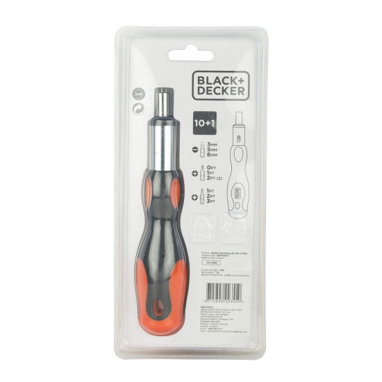 BLACK+DECKER Phillips BDHT68127 Steel Multi-Bit Ratcheting SD - SL3SL5SL6Ph0Ph12xPh2PZ1PZ2PZ3 (24 cm) Set of 10 Pieces