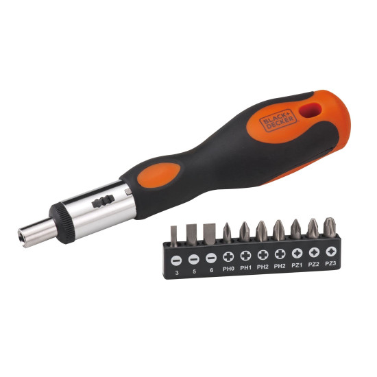 BLACK+DECKER Phillips BDHT68127 Steel Multi-Bit Ratcheting SD - SL3SL5SL6Ph0Ph12xPh2PZ1PZ2PZ3 (24 cm) Set of 10 Pieces