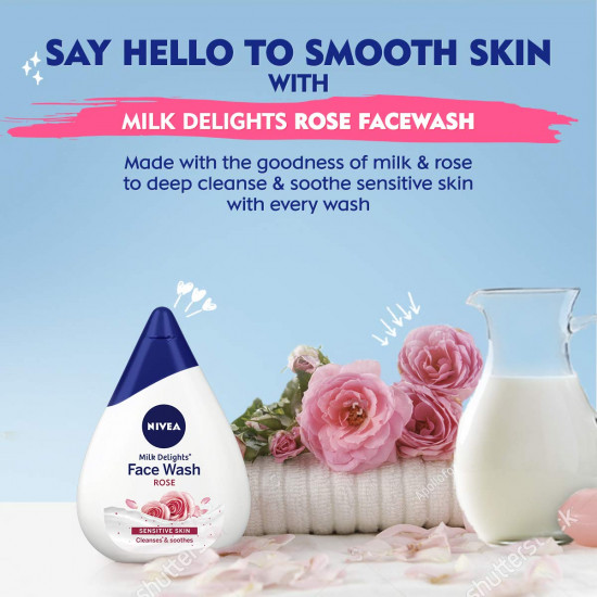 NIVEA Milk Delights Face Wash Caring Rosewater For Sensitive Skin 100ml, 100 ml