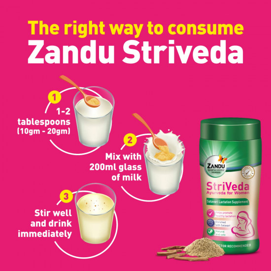 Zandu StriVeda Satavari Lactation Supplement for Increasing Breast Milk Supply, 210 g, Doctor Recommended, Natural and Safe