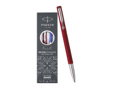 Parker Vector Standard Chrome Trim Roller Ball Pen| Red Body Color| Ink Color - Blue | Corporate Gift | Ideal For Professional Use